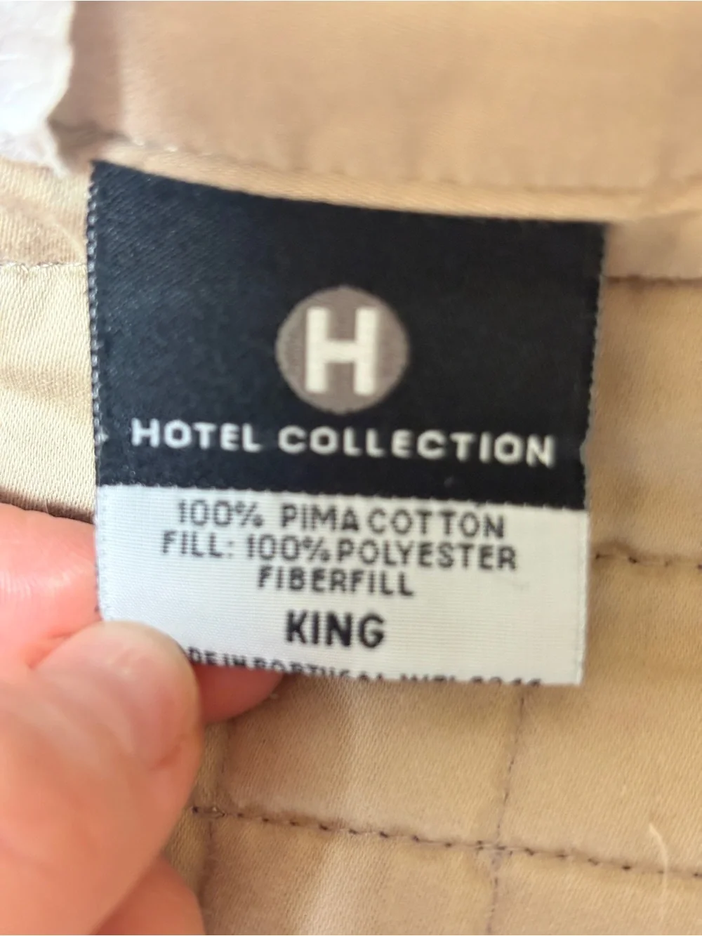 Hotel Collection King Quilt Tan 100% Pima Cotton Square Quilted Coverlet